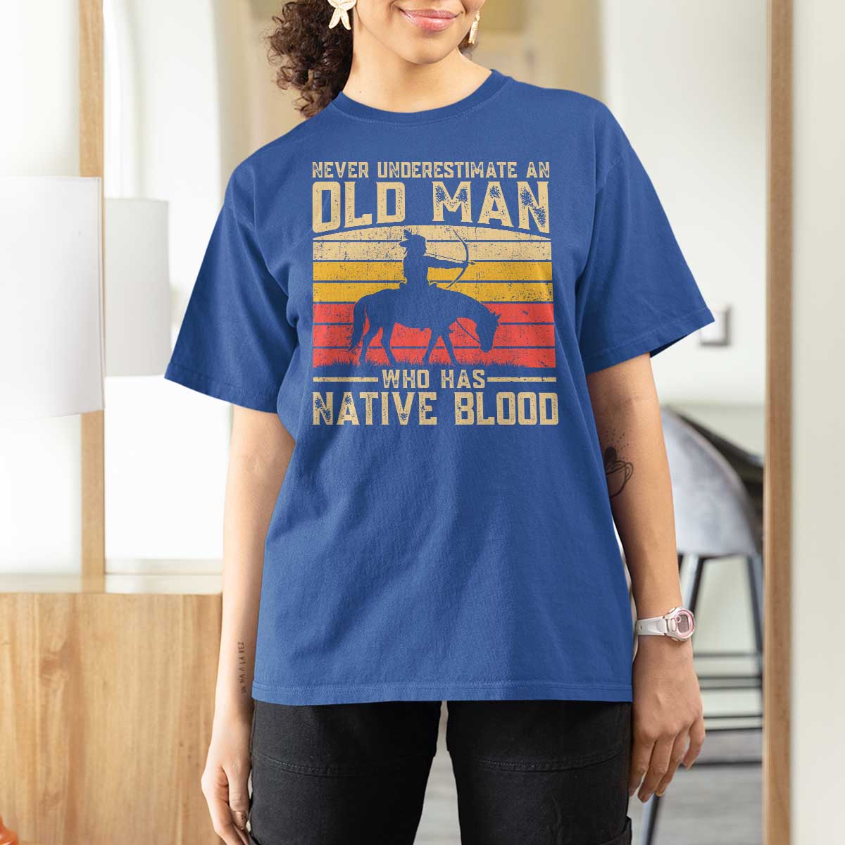 Funny Native American T Shirt For Women Never Underestimate An Old Man Native American - Wonder Print Shop