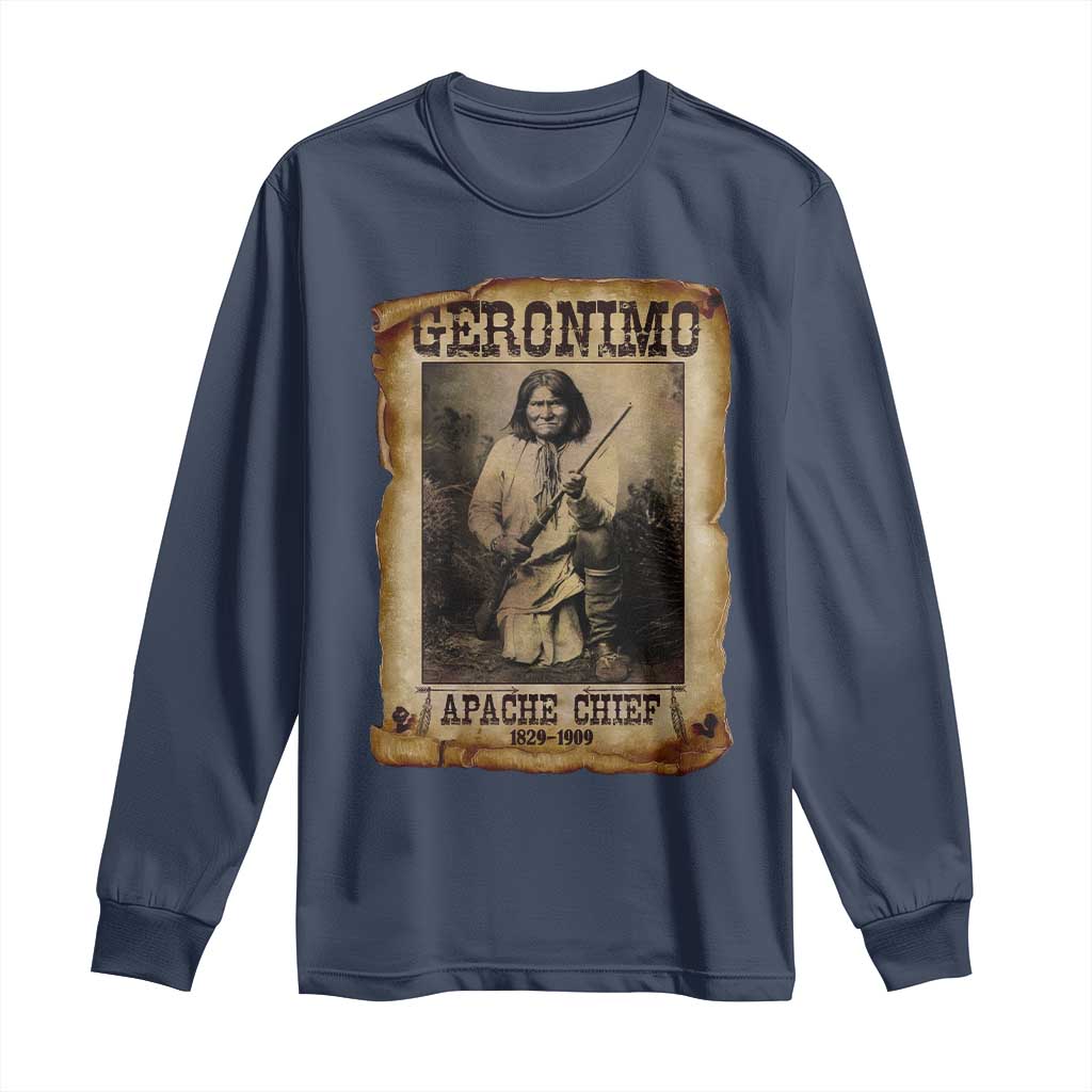 Geronimo Long Sleeve Shirt Vintage Apache Warrior Native American - Wonder Print Shop
