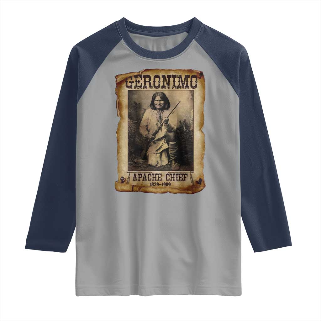 Geronimo Raglan Shirt Vintage Apache Warrior Native American - Wonder Print Shop