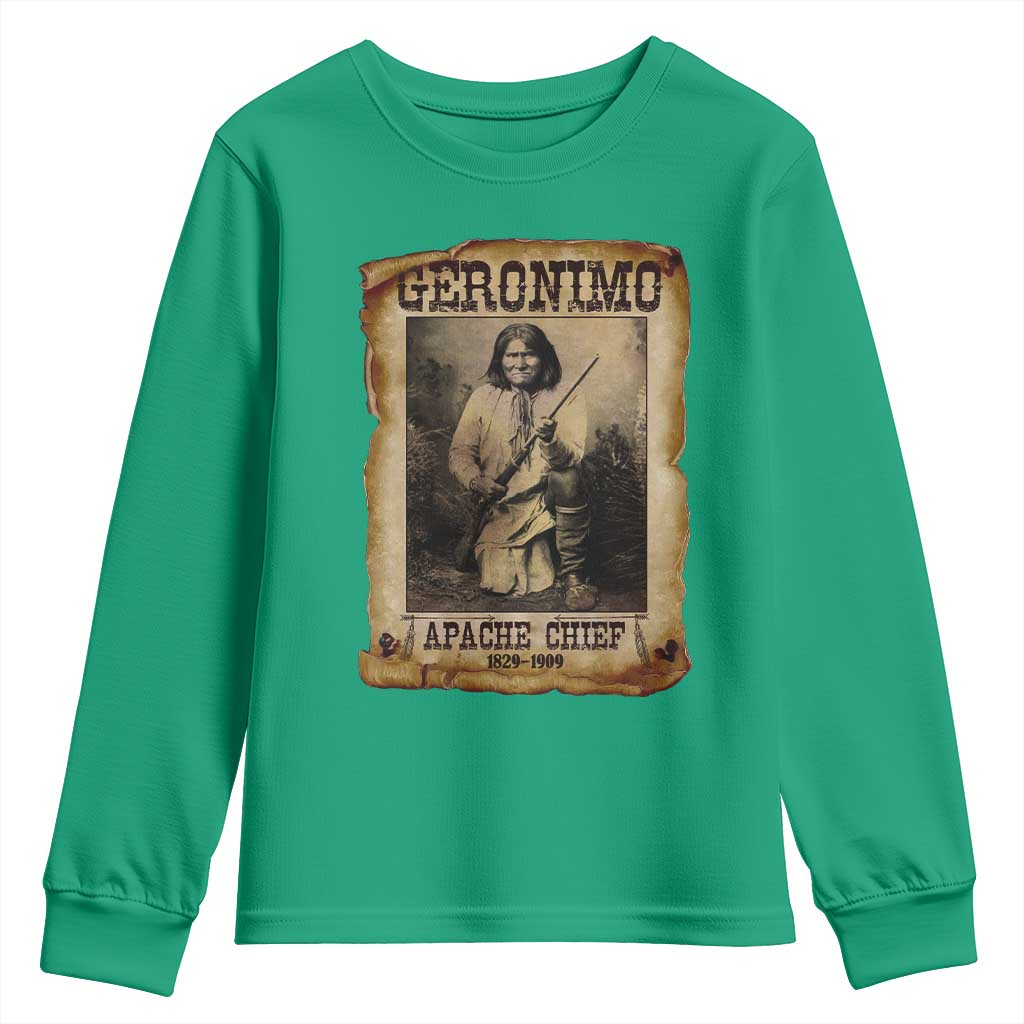 Geronimo Youth Sweatshirt Vintage Apache Warrior Native American - Wonder Print Shop