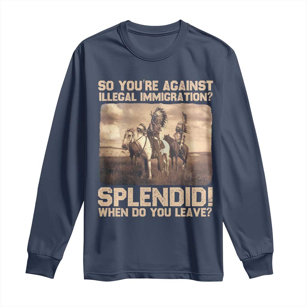 Vintage Native American Long Sleeve Shirt Funny Indian Indigenous Peoples Day - Wonder Print Shop