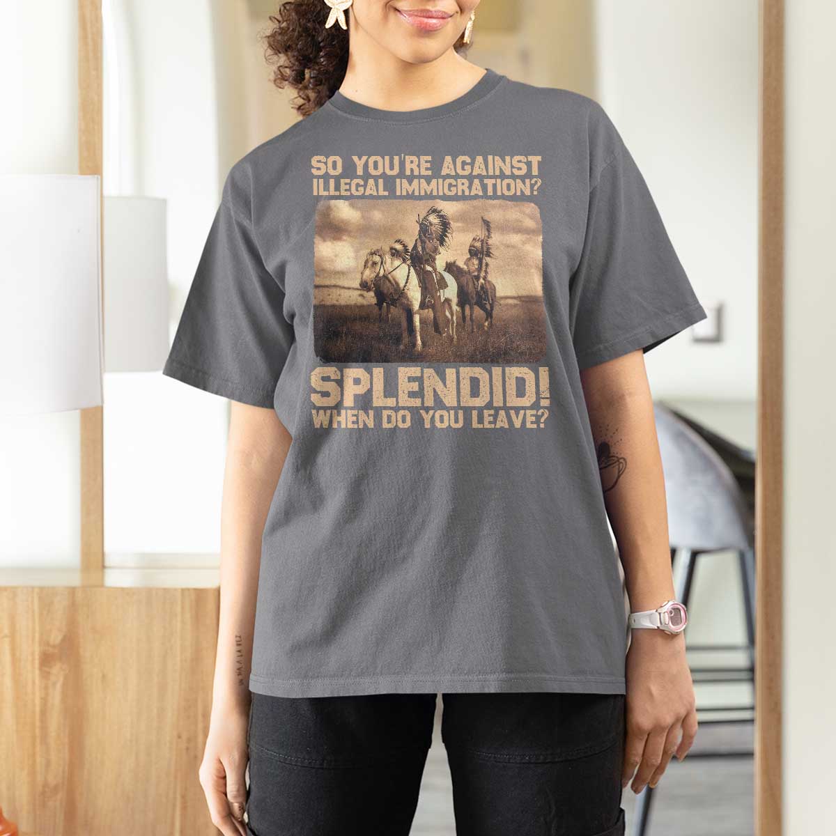 Vintage Native American T Shirt For Women Funny Indian Indigenous Peoples Day - Wonder Print Shop