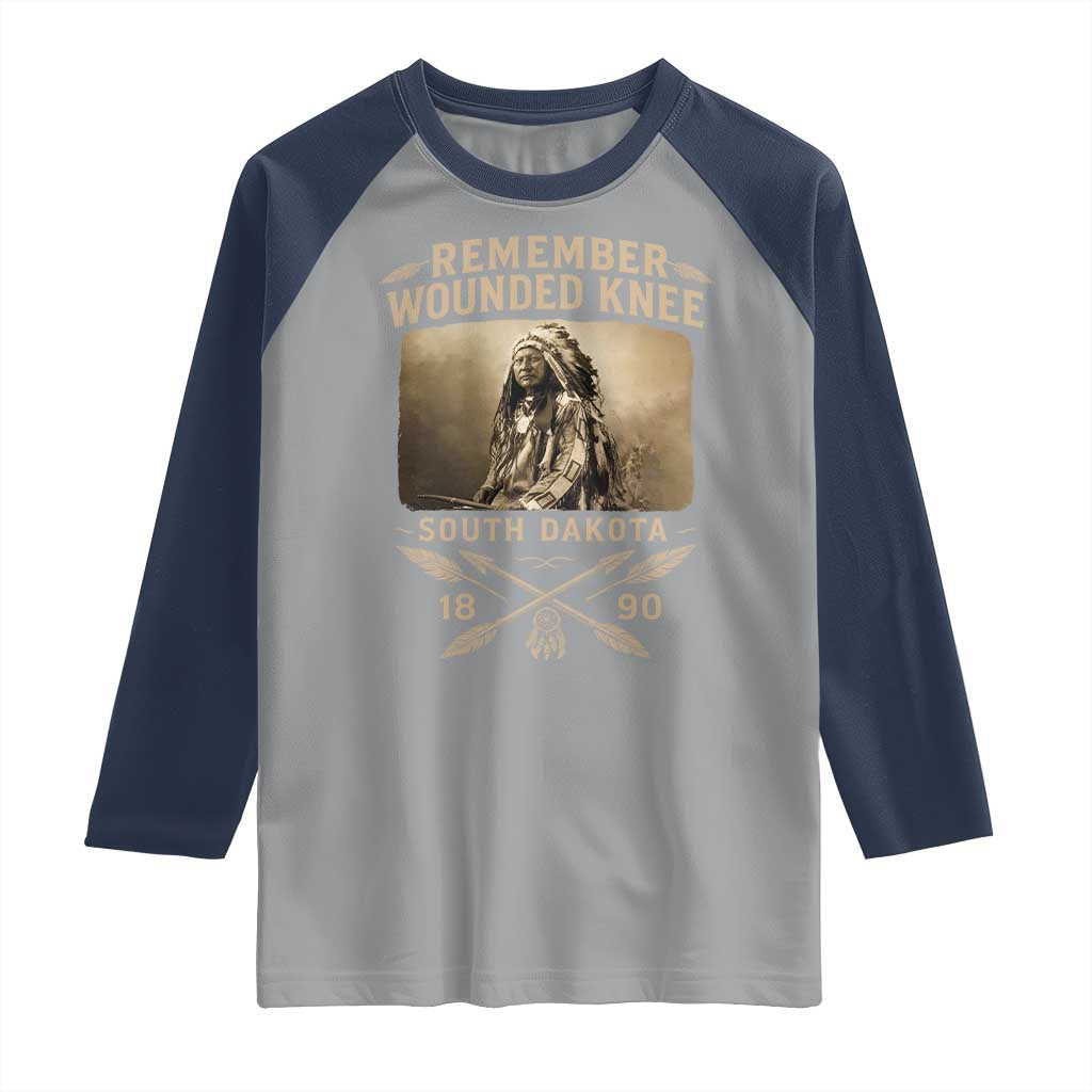 Remember Wounded Knee Raglan Shirt Spotted Elk Lakota Sioux Native American History - Wonder Print Shop
