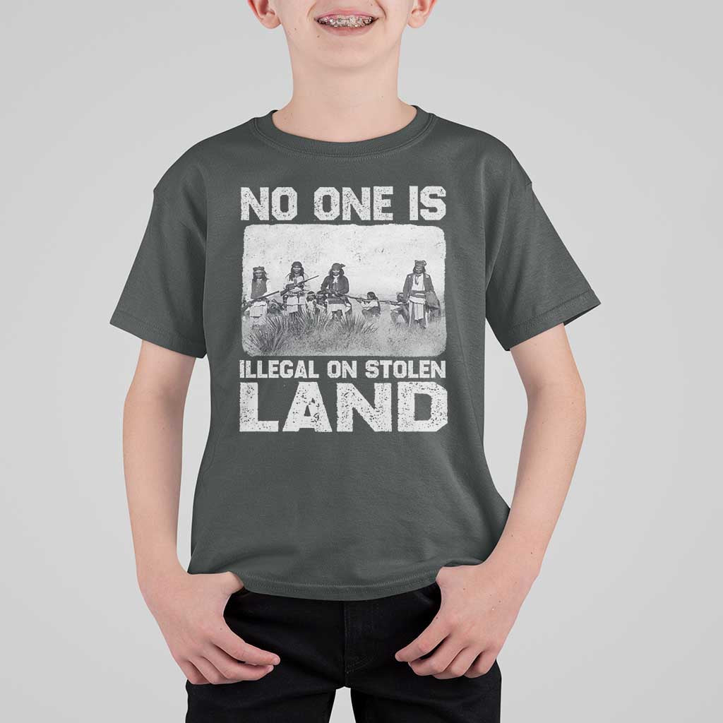 No One Is Illegal On Stolen Land T Shirt For Kid Native Tribe Indigenous People - Wonder Print Shop