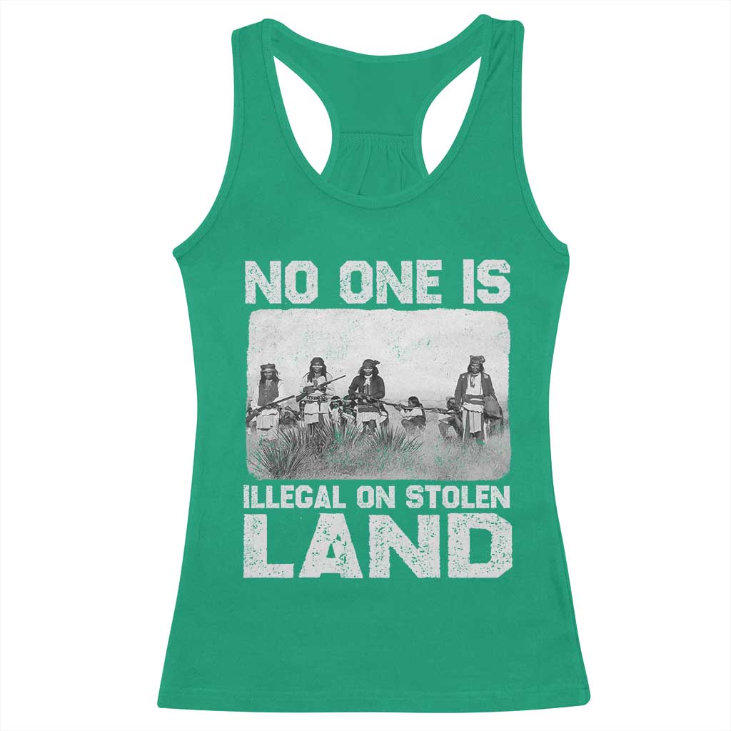 No One Is Illegal On Stolen Land Racerback Tank Top Native Tribe Indigenous People - Wonder Print Shop