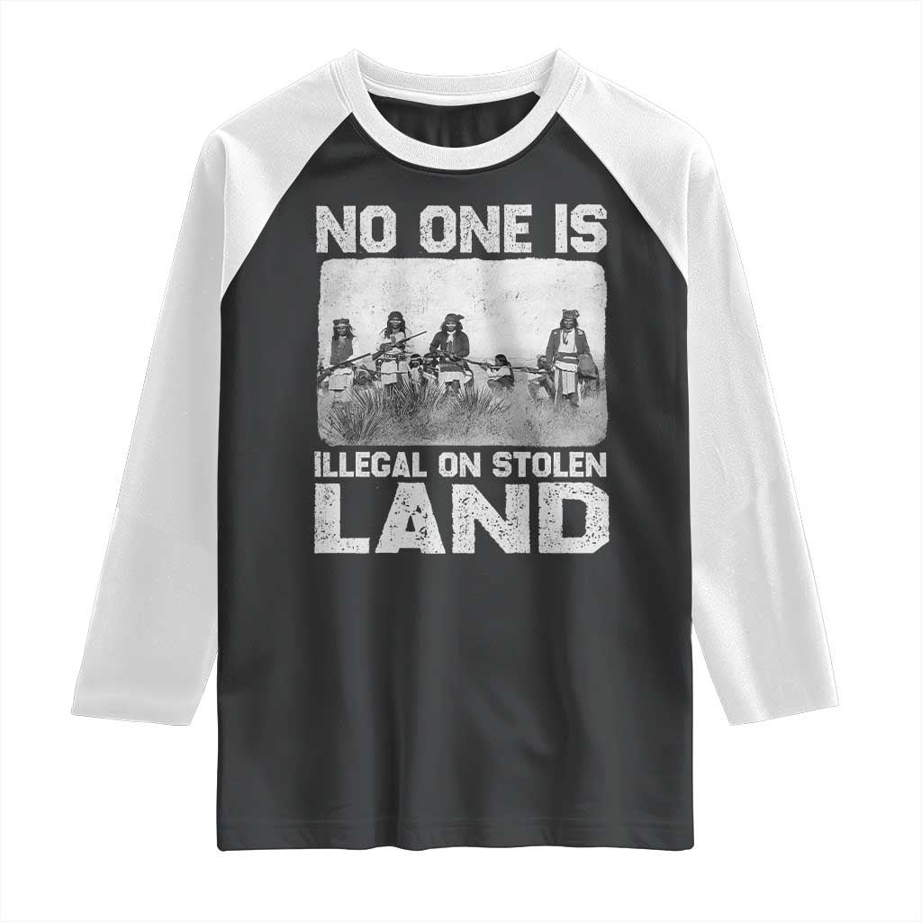 No One Is Illegal On Stolen Land Raglan Shirt Native Tribe Indigenous People - Wonder Print Shop
