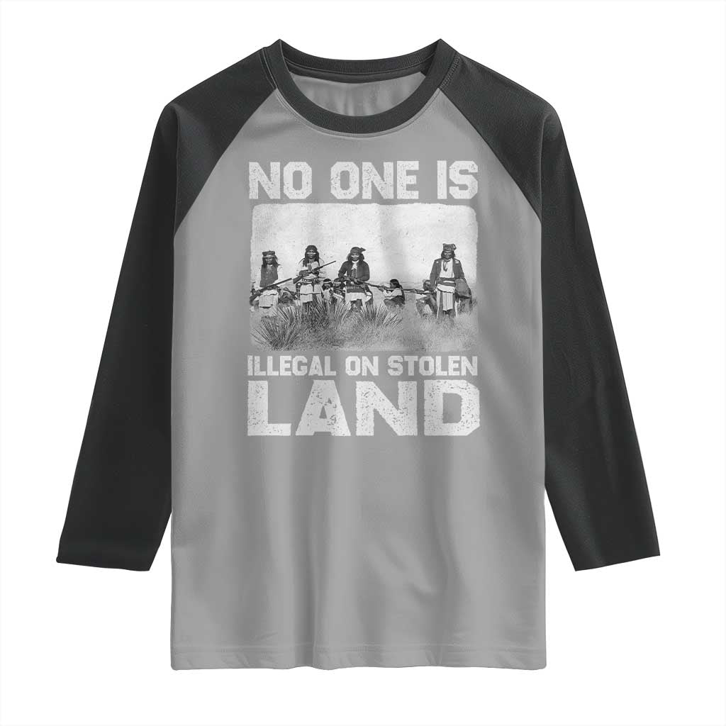 No One Is Illegal On Stolen Land Raglan Shirt Native Tribe Indigenous People - Wonder Print Shop