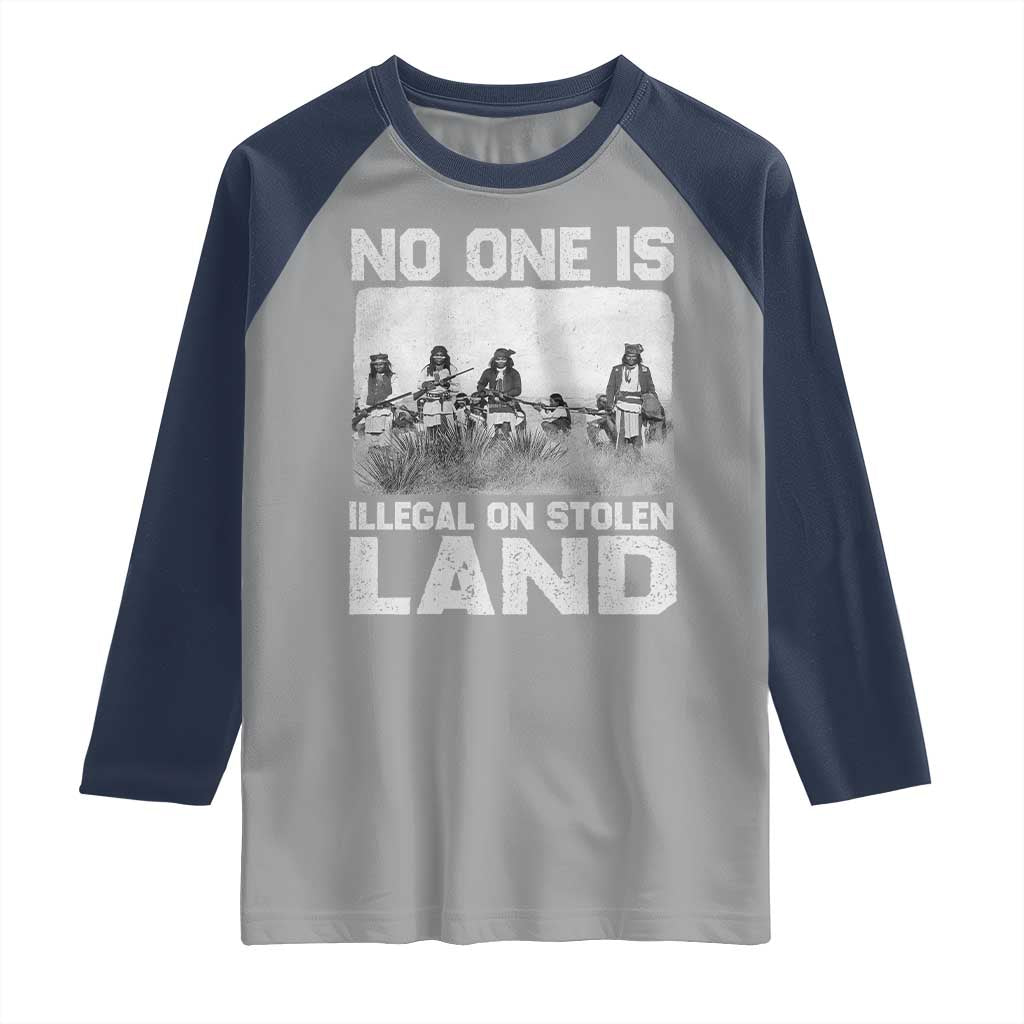 No One Is Illegal On Stolen Land Raglan Shirt Native Tribe Indigenous People - Wonder Print Shop