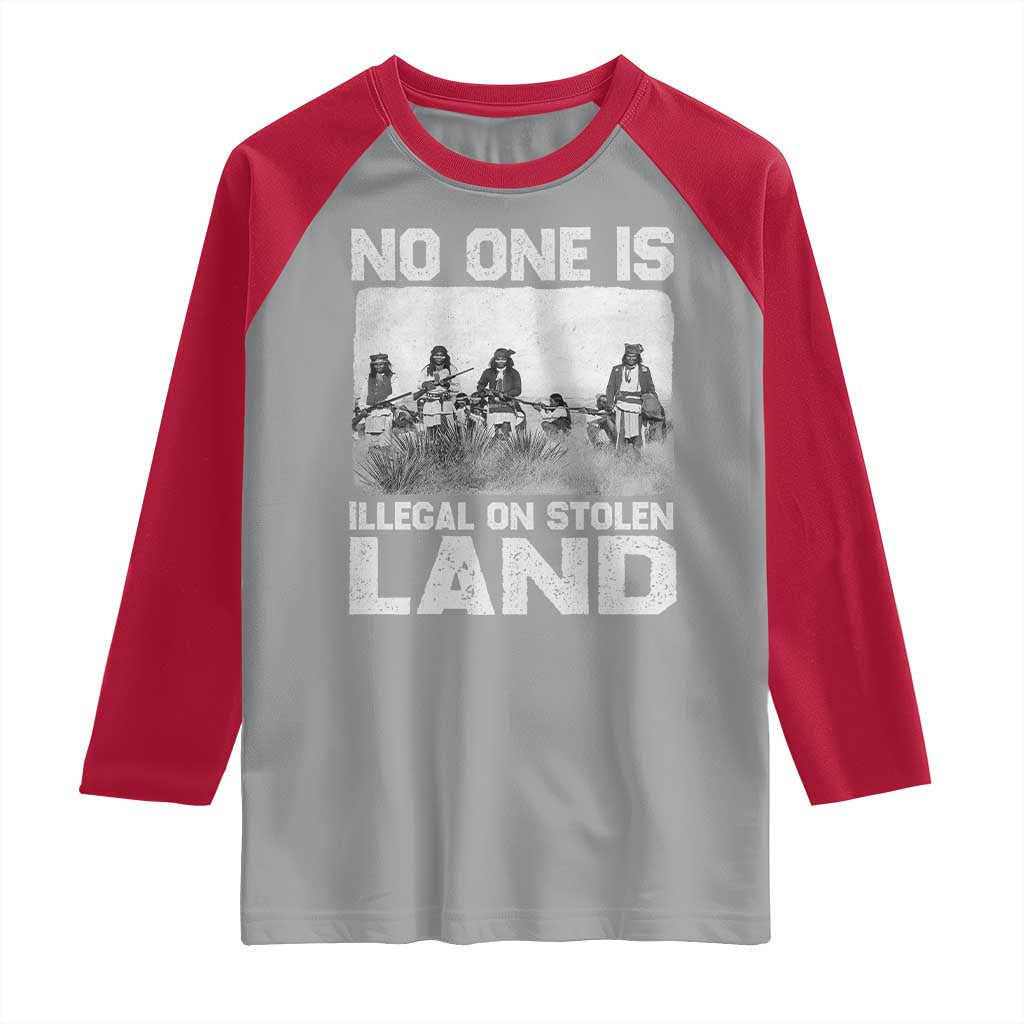 No One Is Illegal On Stolen Land Raglan Shirt Native Tribe Indigenous People - Wonder Print Shop