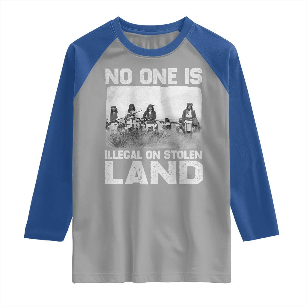 No One Is Illegal On Stolen Land Raglan Shirt Native Tribe Indigenous People - Wonder Print Shop