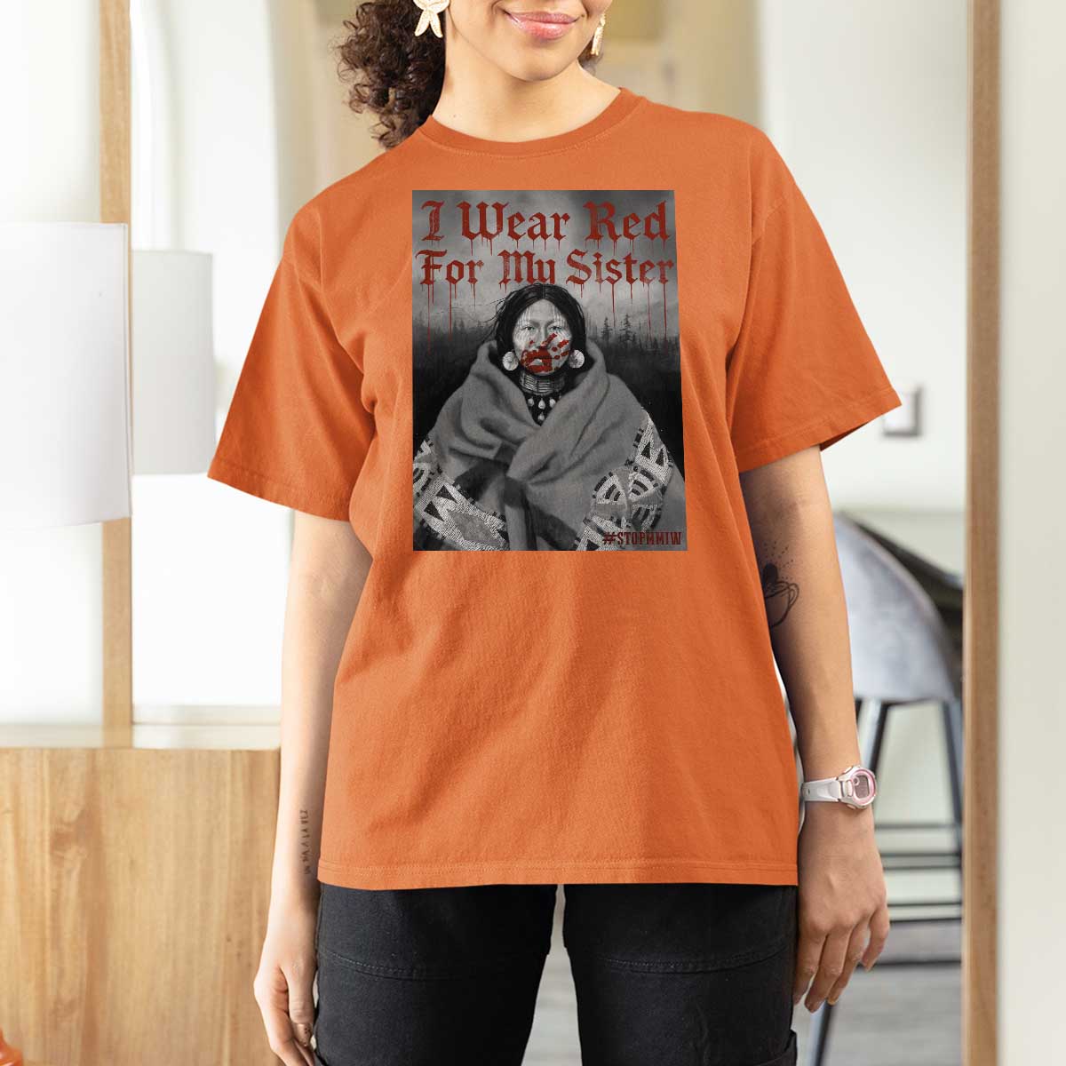 Stop MMIW T Shirt For Women I Wear Red For My Sister Native American - Wonder Print Shop