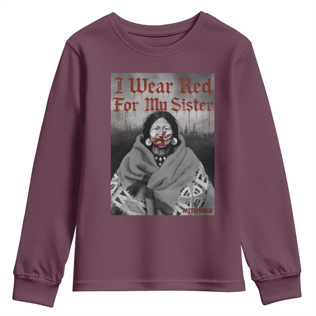 Stop MMIW Youth Sweatshirt I Wear Red For My Sister Native American - Wonder Print Shop