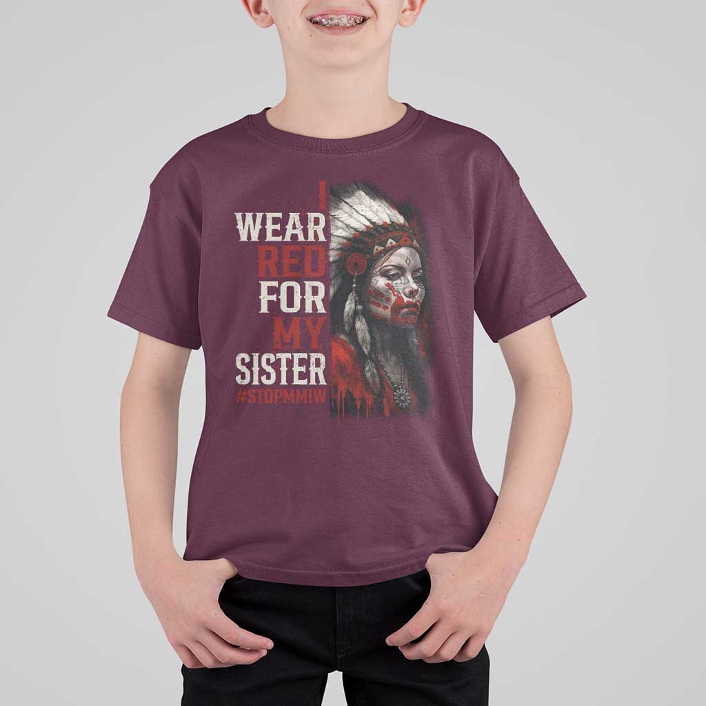 MMIW T Shirt For Kid I Wear Red For My Sister Native American Stop MMIW - Wonder Print Shop