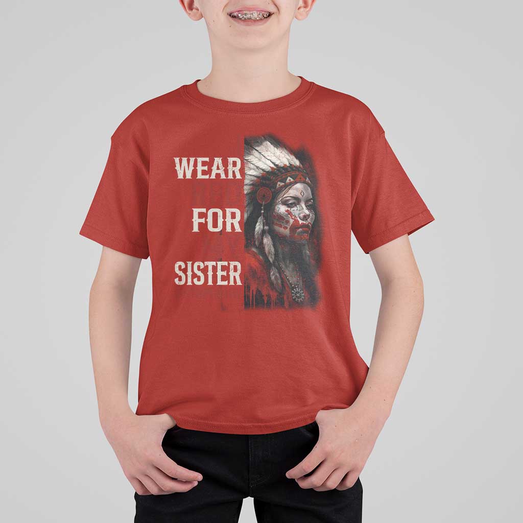 MMIW T Shirt For Kid I Wear Red For My Sister Native American Stop MMIW - Wonder Print Shop