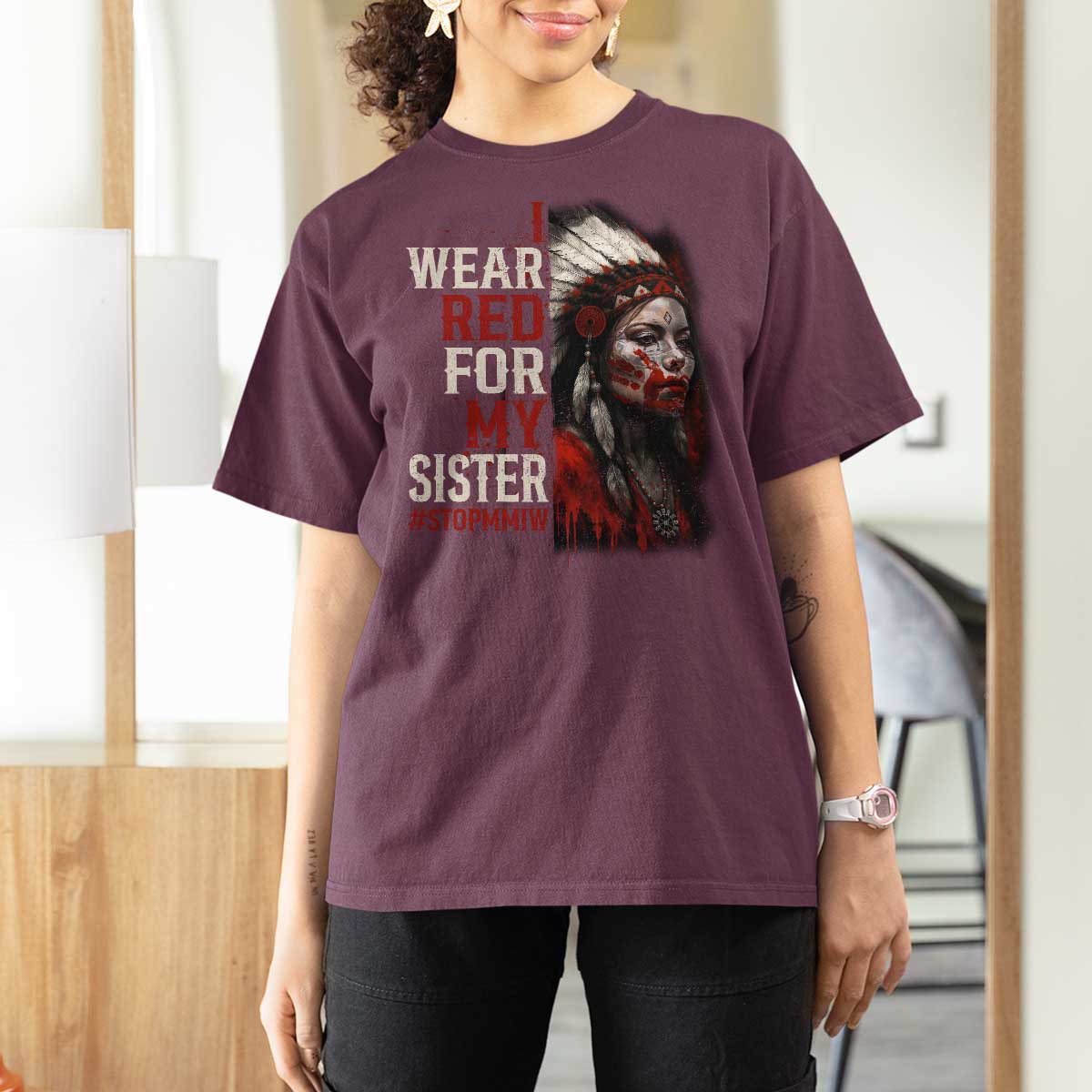 MMIW T Shirt For Women I Wear Red For My Sister Native American Stop MMIW - Wonder Print Shop