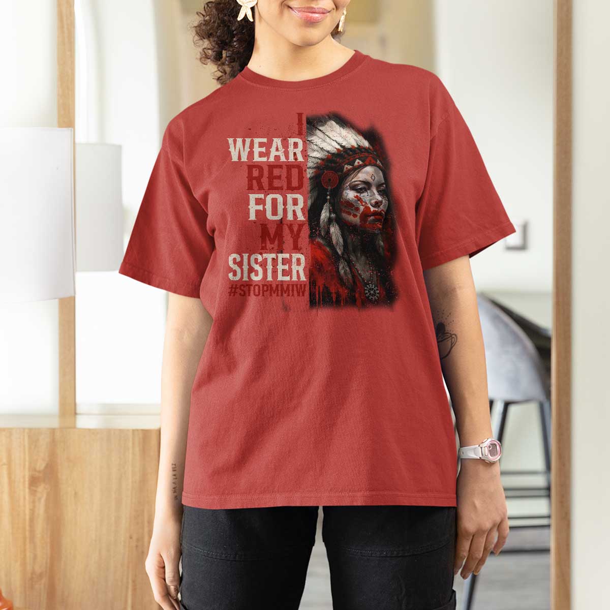 MMIW T Shirt For Women I Wear Red For My Sister Native American Stop MMIW - Wonder Print Shop