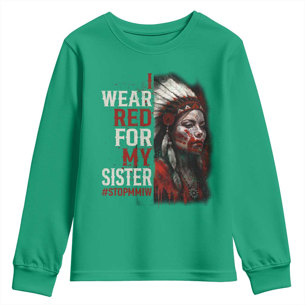 MMIW Youth Sweatshirt I Wear Red For My Sister Native American Stop MMIW - Wonder Print Shop