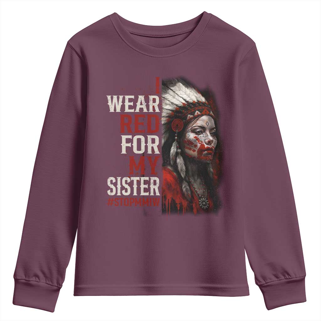 MMIW Youth Sweatshirt I Wear Red For My Sister Native American Stop MMIW - Wonder Print Shop