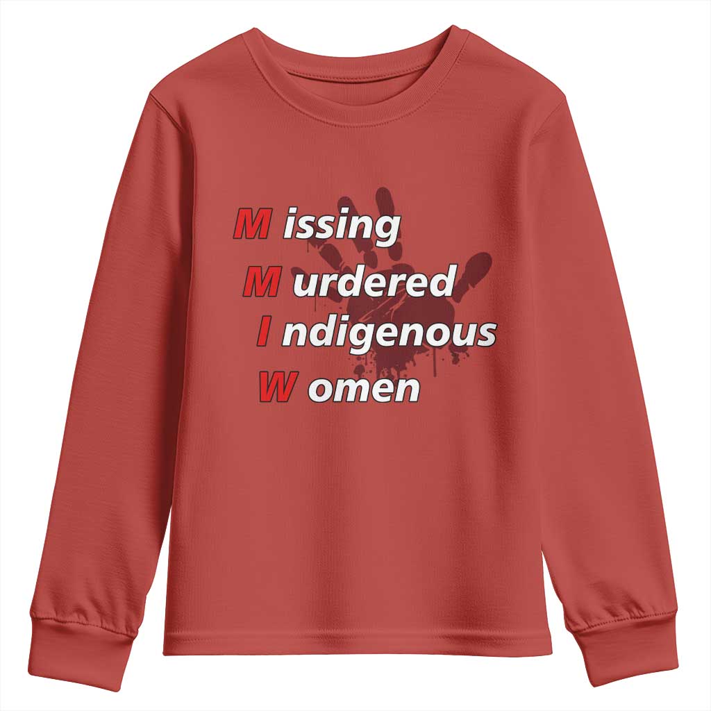 MMIW Youth Sweatshirt Missing Murdered Indigenous Women Red Hand - Wonder Print Shop
