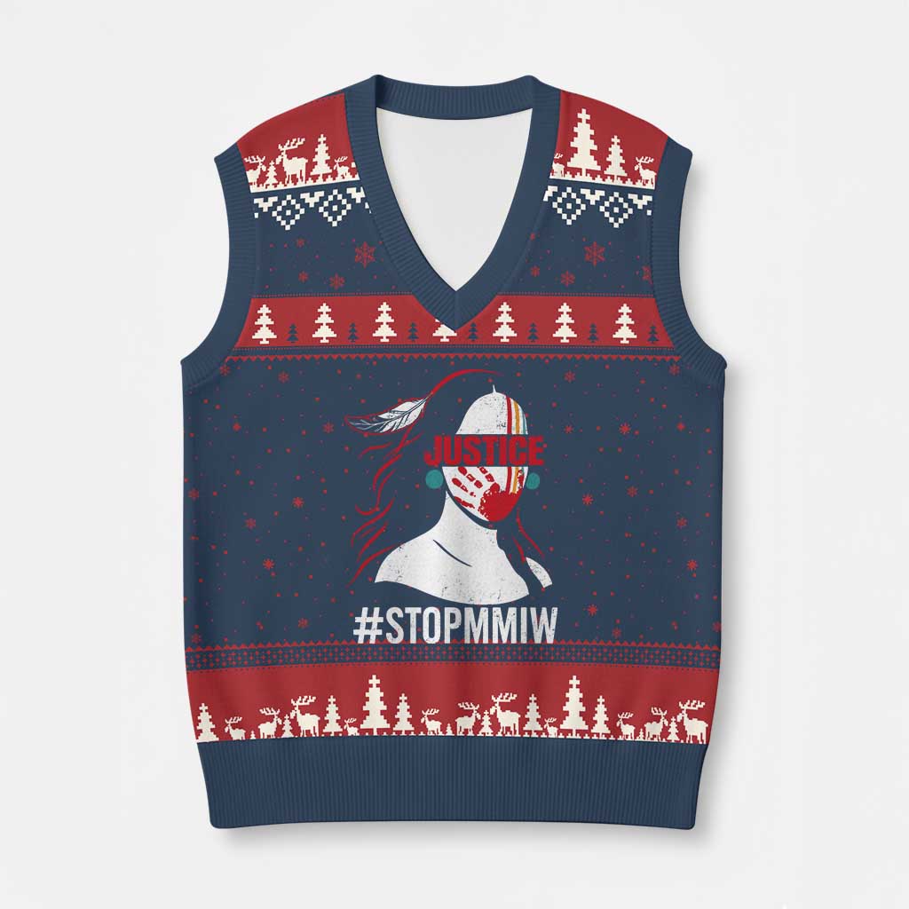 MMIW Awareness V-Neck Knit Sweater Vest Justice For Indigenous Woman Stop Stolen Sisters