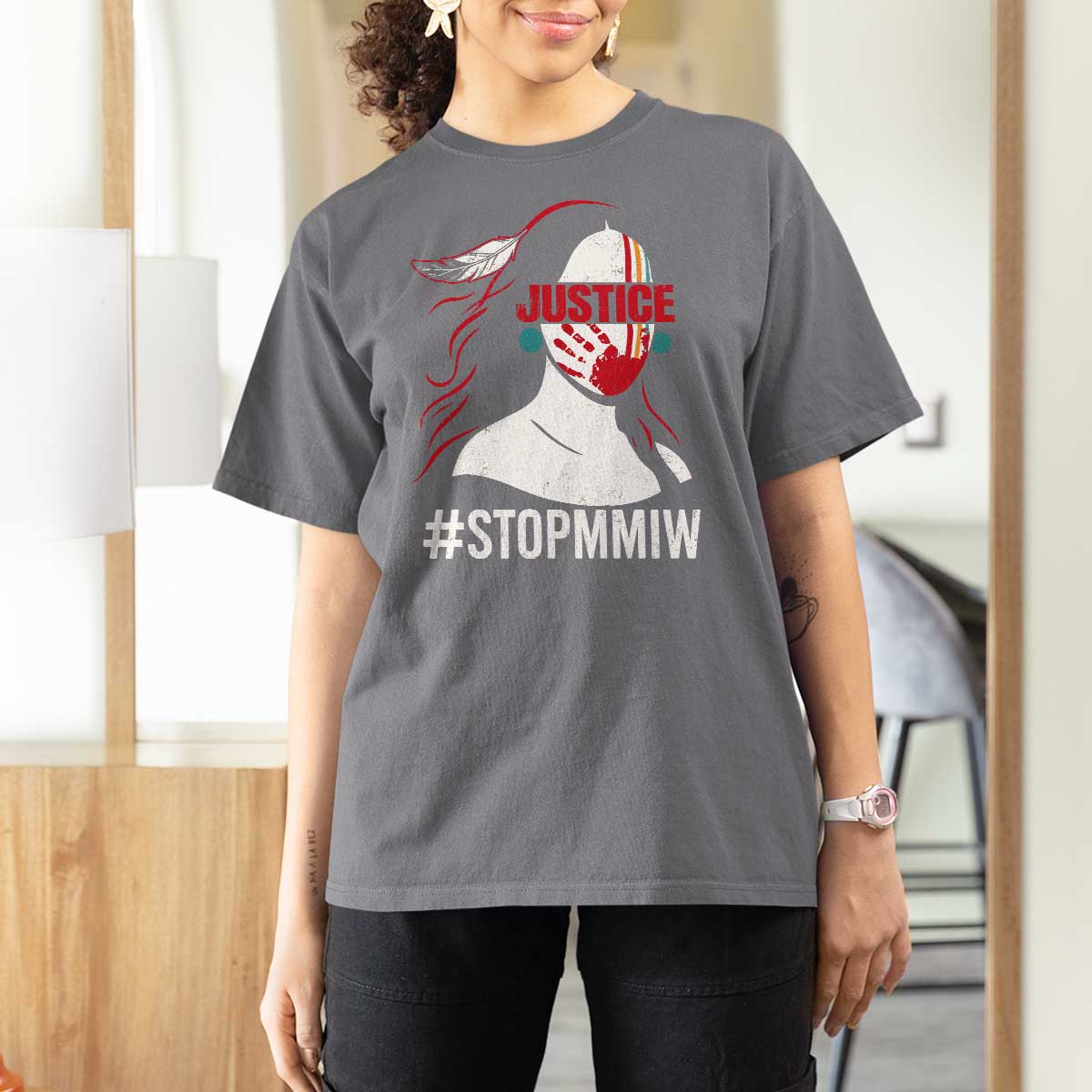 MMIW Awareness T Shirt For Women Justice For Indigenous Woman Stop Stolen Sisters
