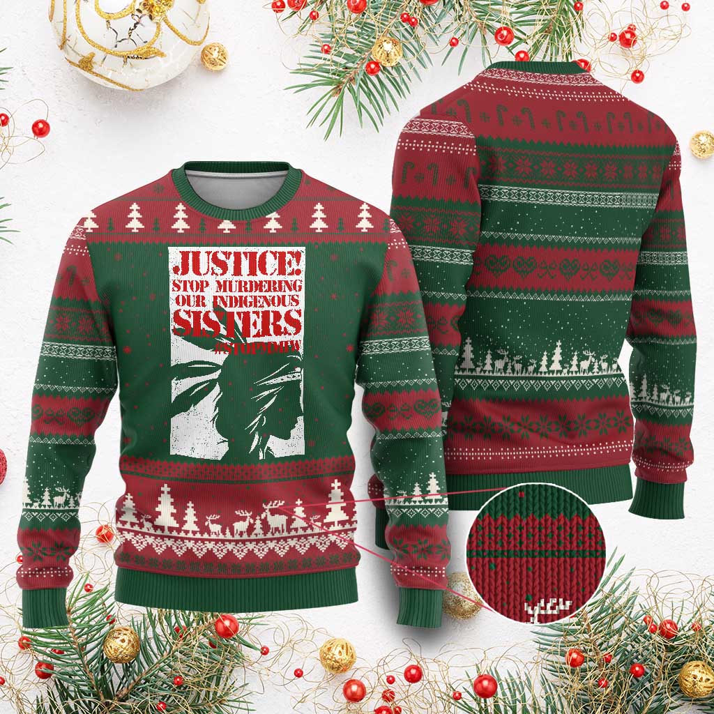 MMIW Awareness Ugly Christmas Sweater Justice Stop Murdering Our Indigenous Sisters