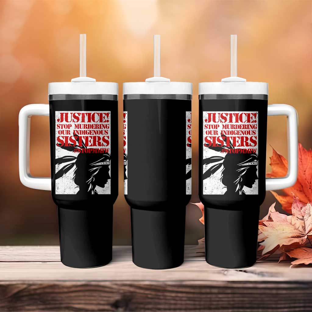 MMIW Awareness Tumbler With Handle Justice Stop Murdering Our Indigenous Sisters