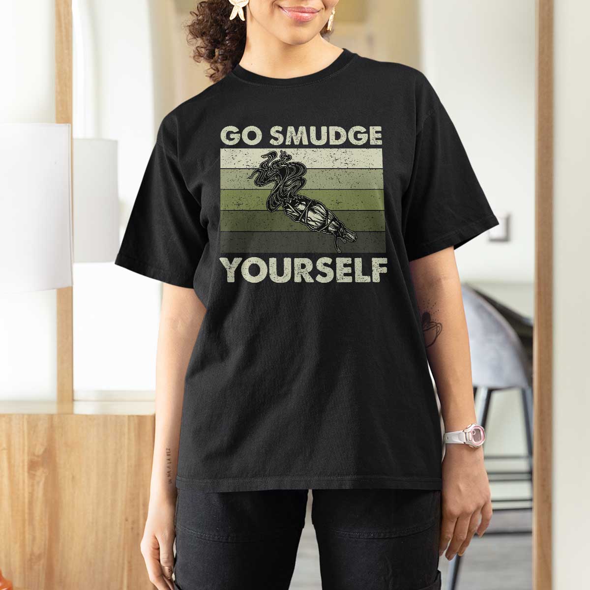 Go Smudge Yourself T Shirt For Women Funny Sage Bundle Smudging Feather - Wonder Print Shop