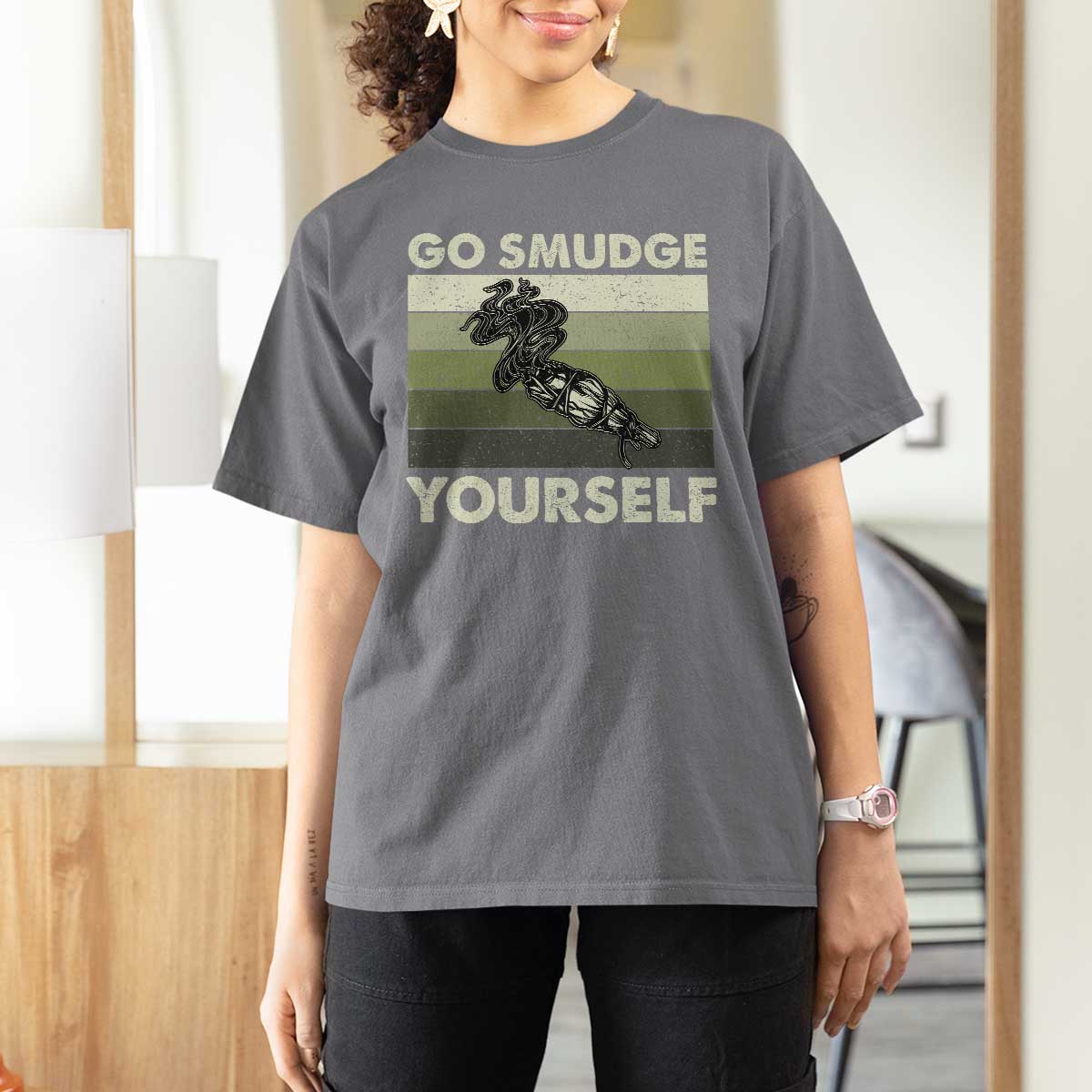 Go Smudge Yourself T Shirt For Women Funny Sage Bundle Smudging Feather - Wonder Print Shop