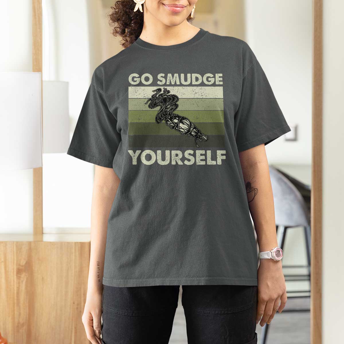 Go Smudge Yourself T Shirt For Women Funny Sage Bundle Smudging Feather - Wonder Print Shop
