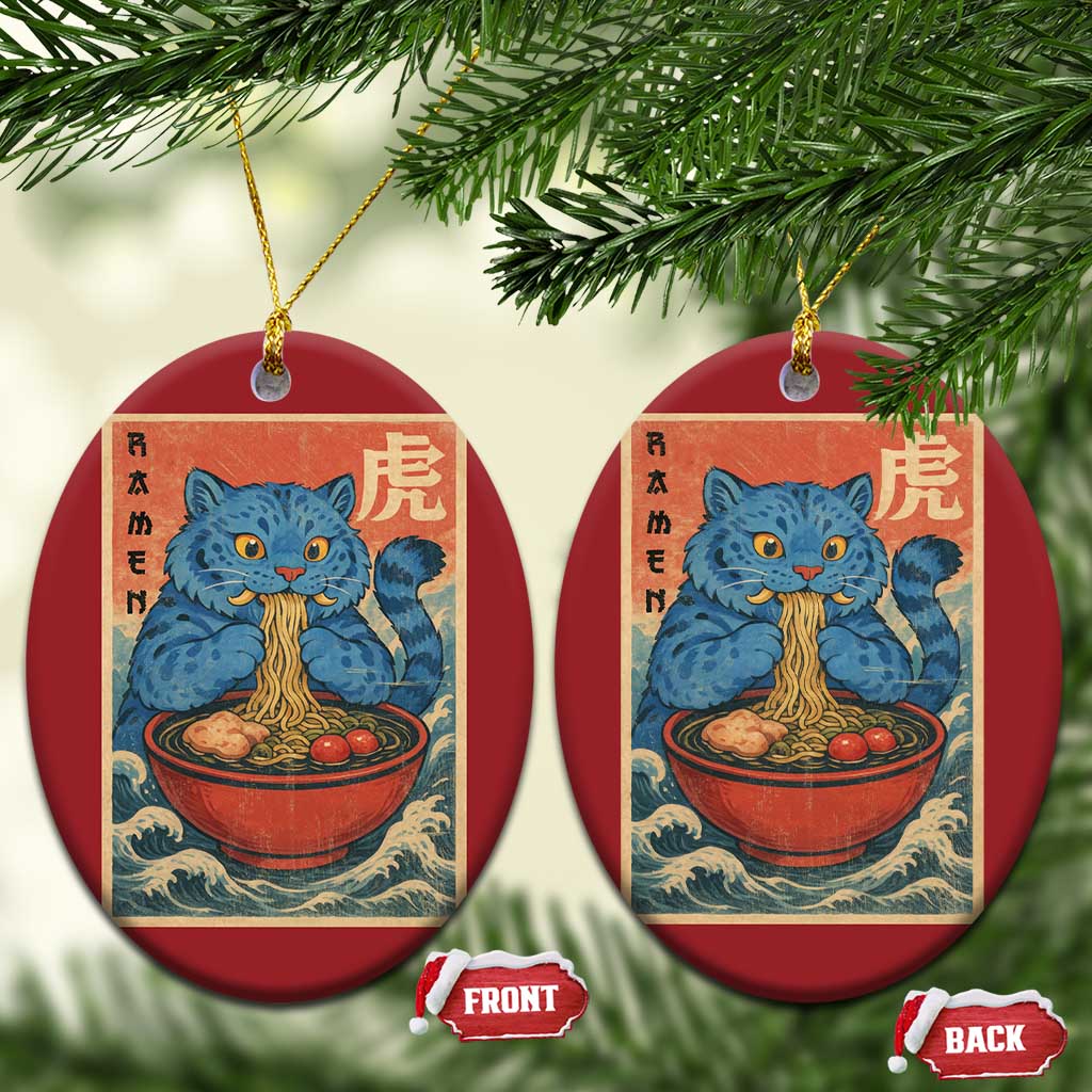 Anime Blue Cat Ramen Christmas Ornament Vintage Japanese Art Funny Kawaii Demon Cat Tiger - Wonder Print Shop