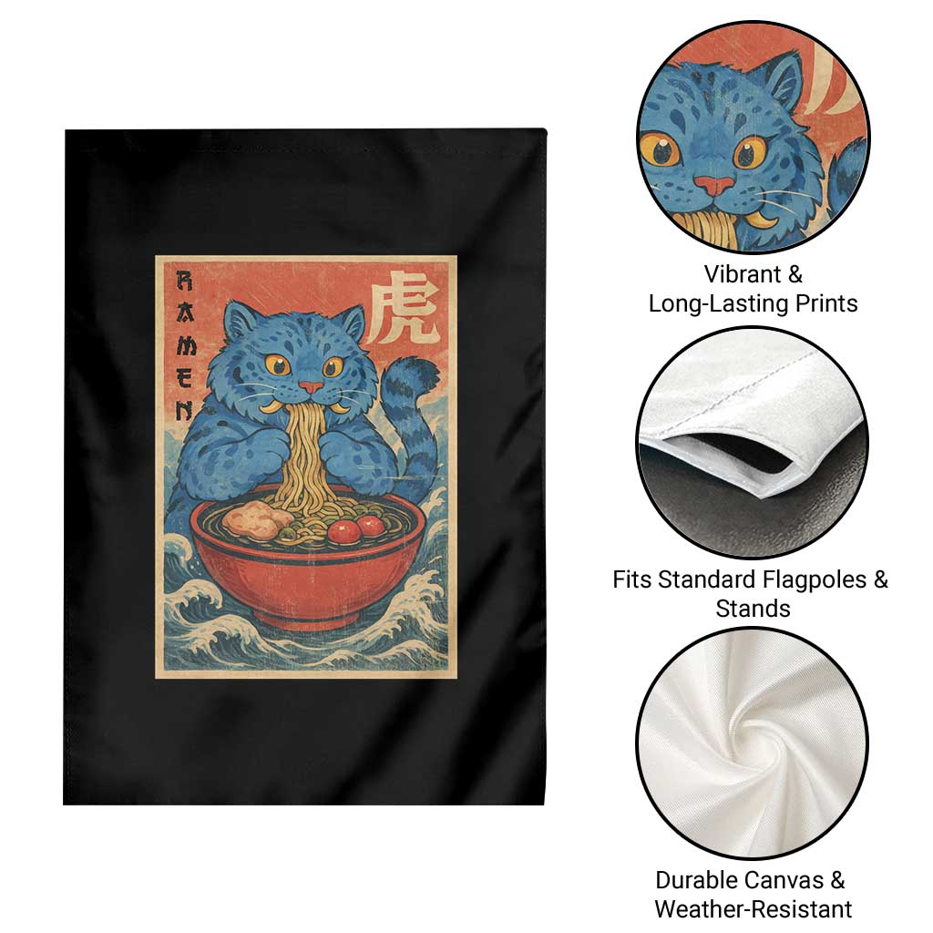 Anime Blue Cat Ramen Garden Flag Vintage Japanese Art Funny Kawaii Demon Cat Tiger - Wonder Print Shop