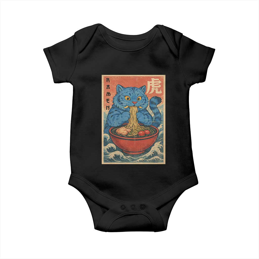 Anime Blue Cat Ramen Baby Onesie Vintage Japanese Art Funny Kawaii Demon Cat Tiger - Wonder Print Shop
