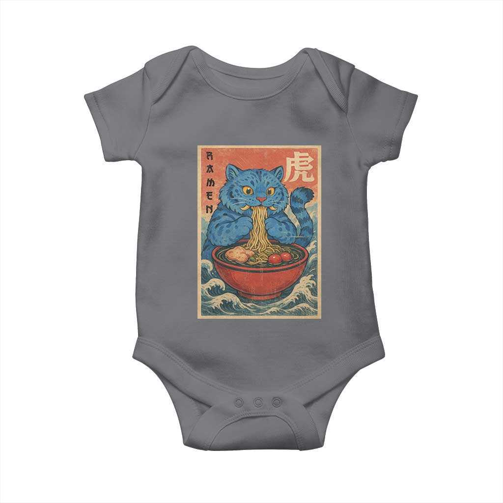 Anime Blue Cat Ramen Baby Onesie Vintage Japanese Art Funny Kawaii Demon Cat Tiger - Wonder Print Shop