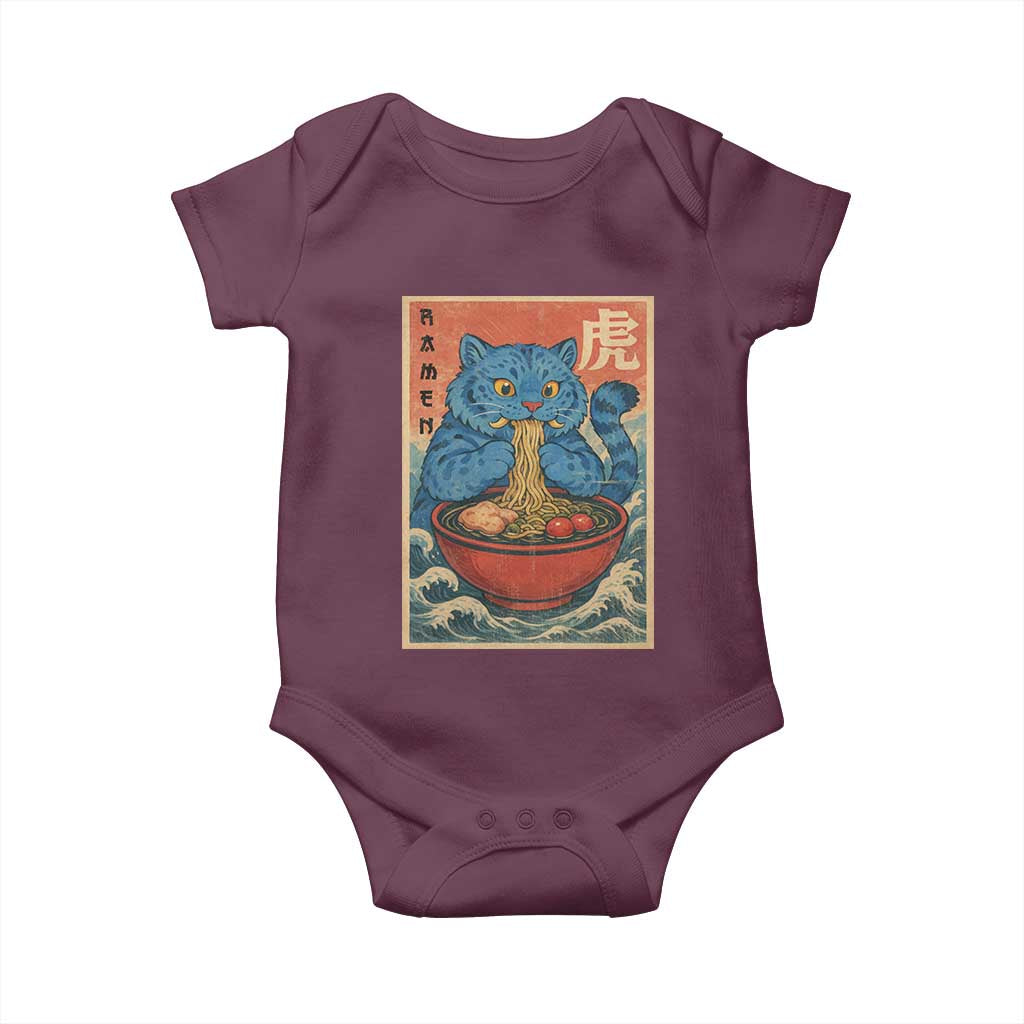 Anime Blue Cat Ramen Baby Onesie Vintage Japanese Art Funny Kawaii Demon Cat Tiger - Wonder Print Shop