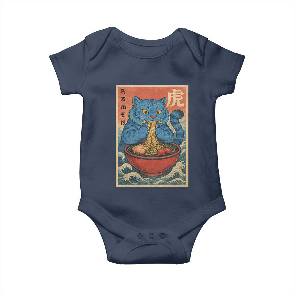 Anime Blue Cat Ramen Baby Onesie Vintage Japanese Art Funny Kawaii Demon Cat Tiger - Wonder Print Shop