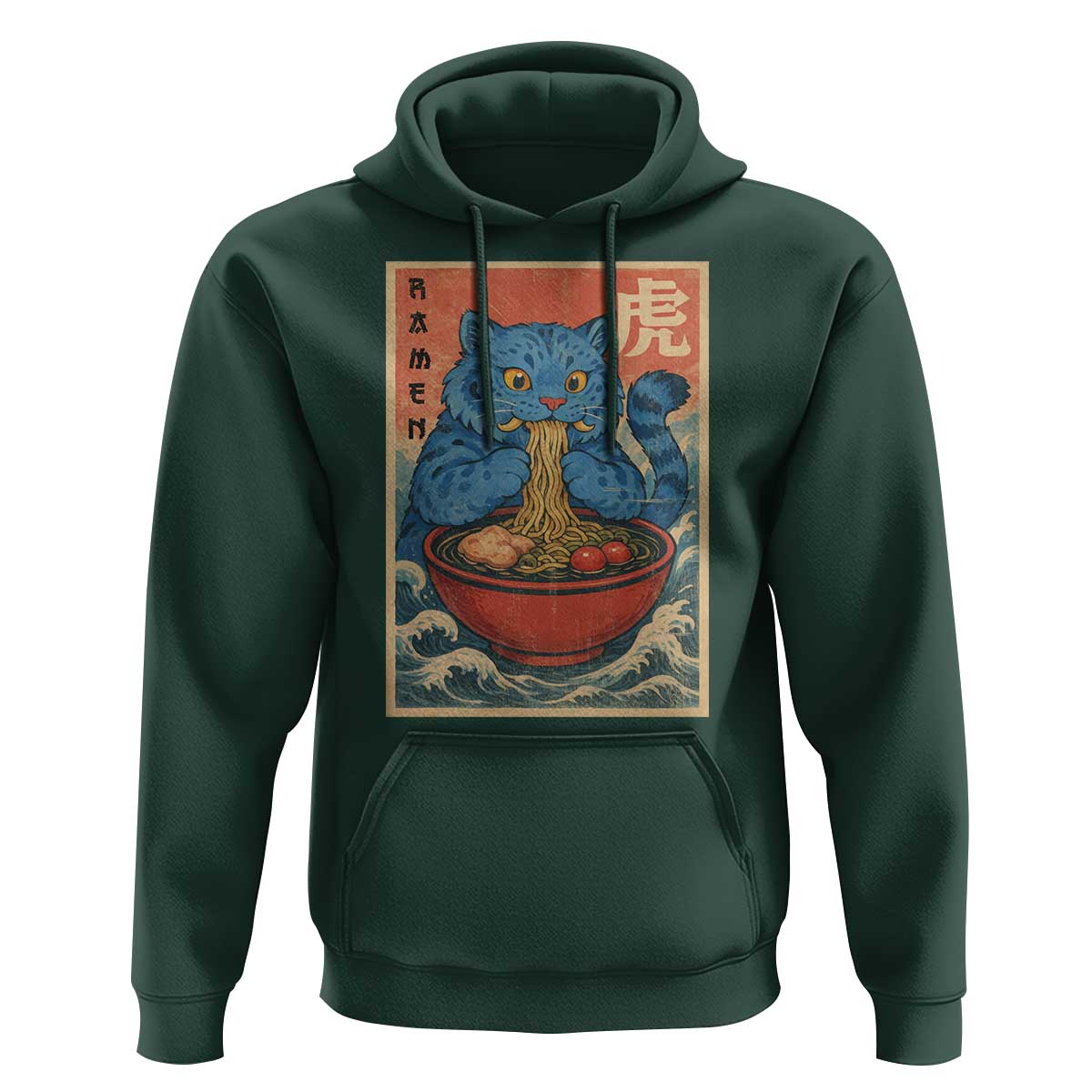 Anime Blue Cat Ramen Hoodie Vintage Japanese Art Funny Kawaii Demon Cat Tiger - Wonder Print Shop