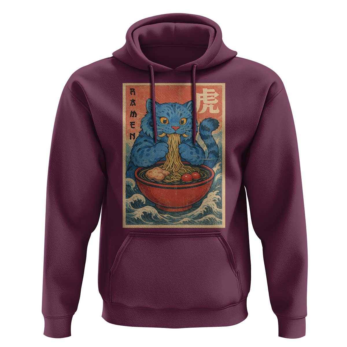 Anime Blue Cat Ramen Hoodie Vintage Japanese Art Funny Kawaii Demon Cat Tiger - Wonder Print Shop
