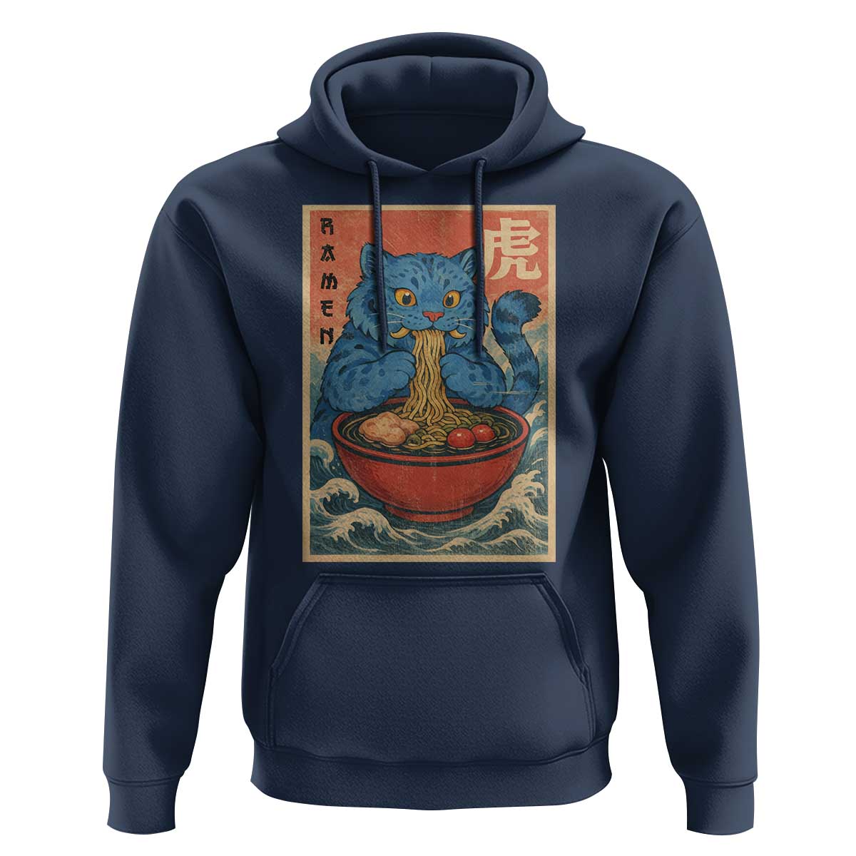 Anime Blue Cat Ramen Hoodie Vintage Japanese Art Funny Kawaii Demon Cat Tiger - Wonder Print Shop