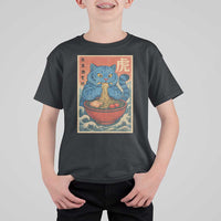 Anime Blue Cat Ramen T Shirt For Kid Vintage Japanese Art Funny Kawaii Demon Cat Tiger - Wonder Print Shop