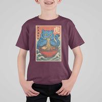 Anime Blue Cat Ramen T Shirt For Kid Vintage Japanese Art Funny Kawaii Demon Cat Tiger - Wonder Print Shop