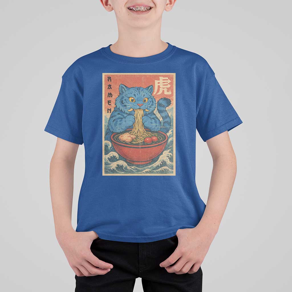 Anime Blue Cat Ramen T Shirt For Kid Vintage Japanese Art Funny Kawaii Demon Cat Tiger - Wonder Print Shop