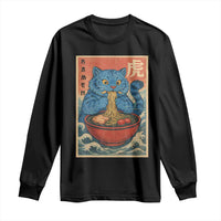 Anime Blue Cat Ramen Long Sleeve Shirt Vintage Japanese Art Funny Kawaii Demon Cat Tiger - Wonder Print Shop