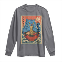 Anime Blue Cat Ramen Long Sleeve Shirt Vintage Japanese Art Funny Kawaii Demon Cat Tiger - Wonder Print Shop