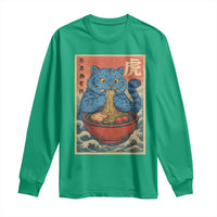 Anime Blue Cat Ramen Long Sleeve Shirt Vintage Japanese Art Funny Kawaii Demon Cat Tiger - Wonder Print Shop