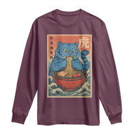 Anime Blue Cat Ramen Long Sleeve Shirt Vintage Japanese Art Funny Kawaii Demon Cat Tiger - Wonder Print Shop
