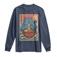 Anime Blue Cat Ramen Long Sleeve Shirt Vintage Japanese Art Funny Kawaii Demon Cat Tiger - Wonder Print Shop