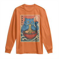Anime Blue Cat Ramen Long Sleeve Shirt Vintage Japanese Art Funny Kawaii Demon Cat Tiger - Wonder Print Shop