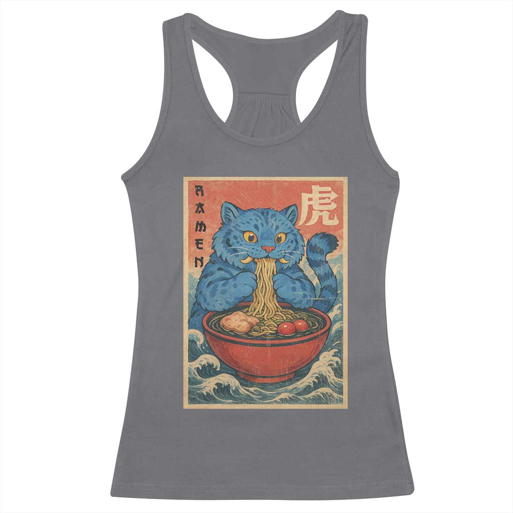Anime Blue Cat Ramen Racerback Tank Top Vintage Japanese Art Funny Kawaii Demon Cat Tiger - Wonder Print Shop