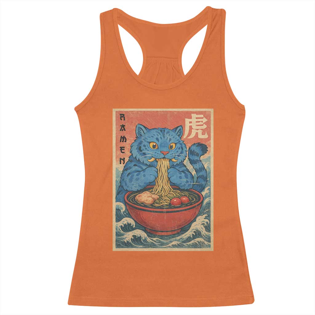 Anime Blue Cat Ramen Racerback Tank Top Vintage Japanese Art Funny Kawaii Demon Cat Tiger - Wonder Print Shop